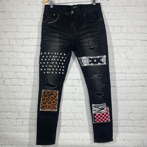 Amiri *PRISTINE* Patchwork Goth Rock Slim Jeans